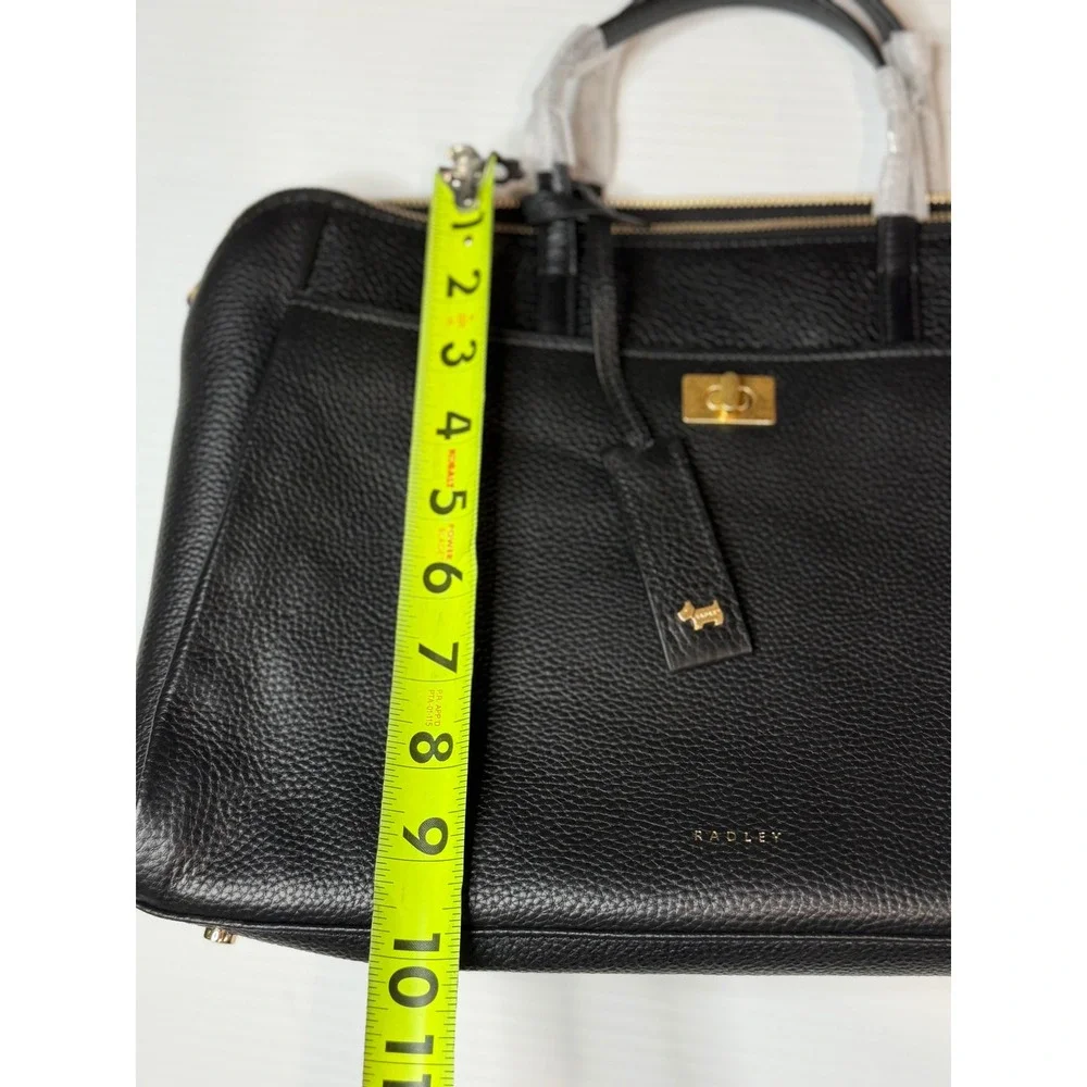 Radley Brook Avenue Medium Zip Leather‎ Satchel Black Gold Hardware Work Bag